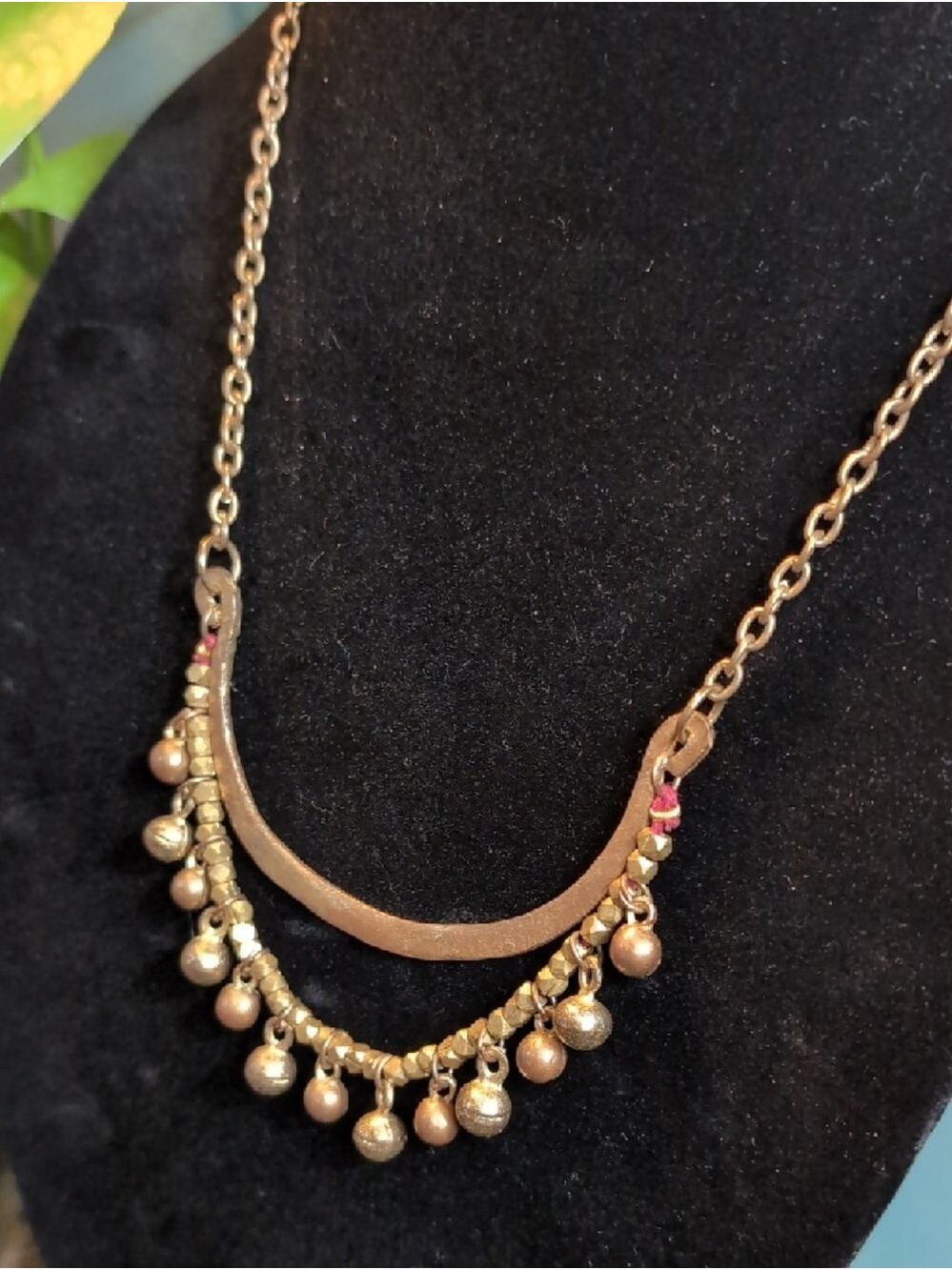 Brutalist Style Double Layer Dangle & Hammered Necklace